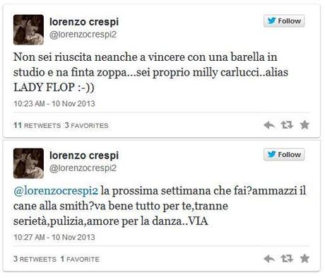 Ballando con le stelle: Lorenzo Crespi su Twitter contro Milly Carlucci “Sei Lady Flop”