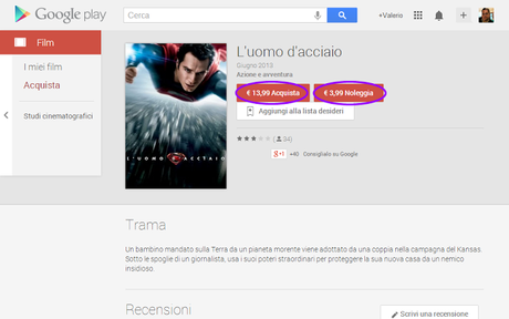 Noleggiare o comprare film su Google play store