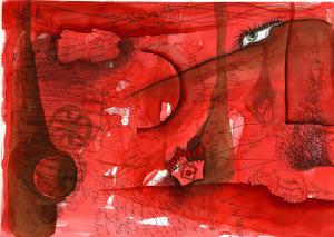 Mohsen Taasha Wahidi, The Reddish essence, acqurello su carta, 33x41cm, 2010-2