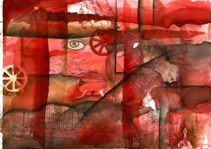 Mohsen Taasha Wahidi, The Reddish essence, acqurello su carta, 33x41cm, 2010