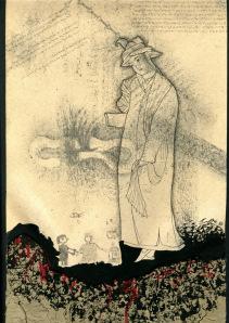 Mohsen Taasha Wahidi, Death or a New Beginning, acquarello su carta da pacchi e argilla, 54x30cm, dOCUMENTA13, 2012