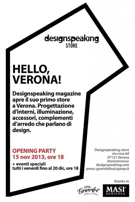 NEWS. Invito inaugurazione DESIGNSPEAKING STORE Verona venerdì 15 novembre ore 18