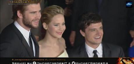 Da sinistra: LIam Hemsworth, Jennifer Lawrence e Josh Hucherson sul red carpet a Roma