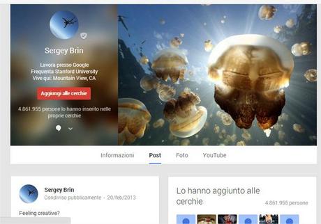 Sergey Brin Nuova immagine di copertina per Google Plus: un mix tra Facebook e Twitter