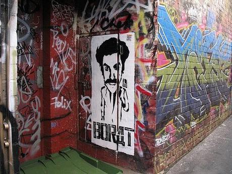 Borat, stencil graffiti, Croft Lane