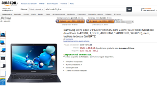 Samsung ATIV Book 9 Plus: disponibile su Amazon a 1483 euro