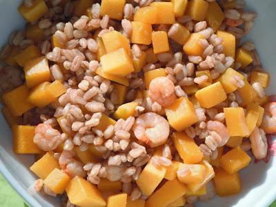 Farro allo zenzero con zucca e gamberetti