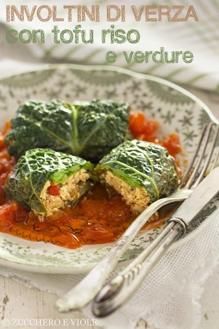 Involtini di verza con tofu, riso e verdure