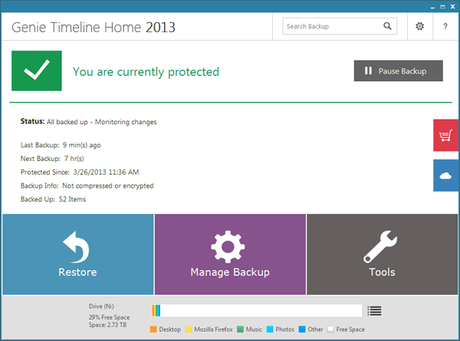 Dashboard Genie Timeline Professional 2013 Gratis: Uno tra i migliori programmi per fare un backup totale dei nostri dati e del sistema operativo su Windows