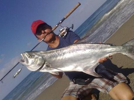 una leccia pescata dalla spiaggia