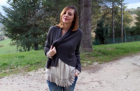 Outfit: camicia con dettagli in pizzo e cardigan Mia Wish