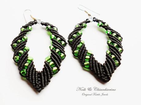 Green Leaf - orecchini a macramè - micromacramè earrings