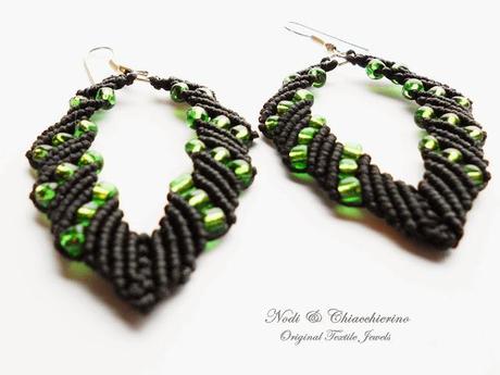 Green Leaf - orecchini a macramè - micromacramè earrings