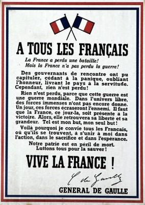 affiche de gaulle 284x400 IL DISCORSO DEL GENERALE DE GAULLE, 18 GIUGNO 1940