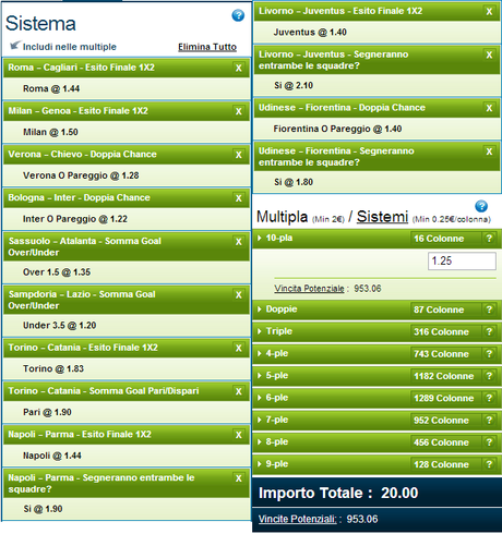 Il sistema integrale della Serie A del 23/11, un mix di partite e combinazioni sul calcio nostrano