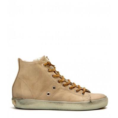 Sneaker alta Leather Crown in pelle effetto washed lato