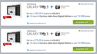 Samsung Galaxy Tab 3: in promozione a partire da 79 euro grazie al Corriere della Sera