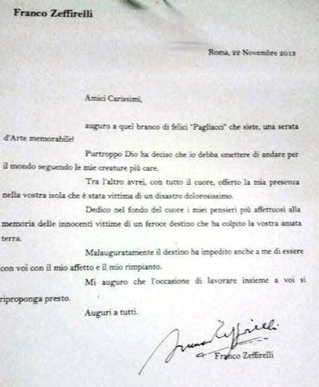 Franco Zeffirelli, la lettera