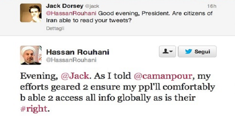 La risposta di Rohani alla domanda del fondatore di Twitter, Jack Dorsey