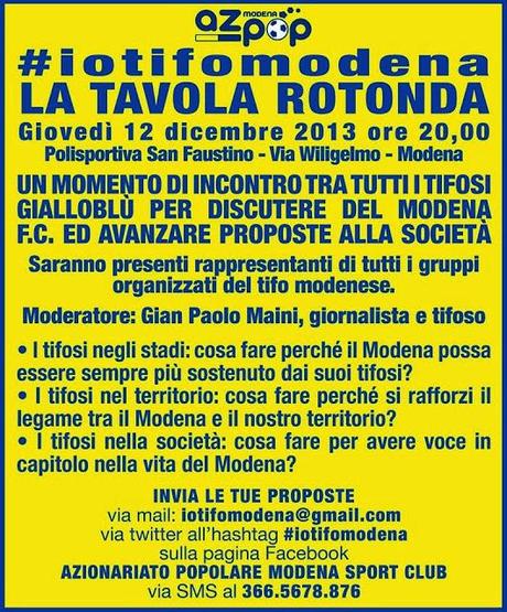 Cooperativa Modena Sport Club, Giovedi 12 Dicembre dibattito ''#iotifomodena''