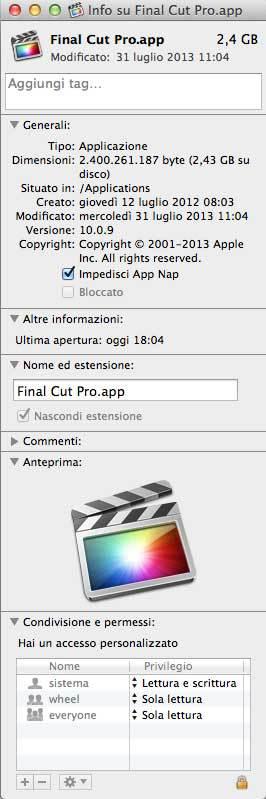 Se le prestazioni di Final Cut Pro X sono lente e avete installato OS X 10.9 Mavericks, provate ad impedire App Nap.