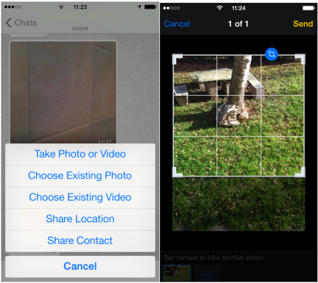 l’invio di foto in chat è molto interessante; è ora infatti possibile ridimensionare la foto scattata; (entrambi gli screenshot sono di ios7)