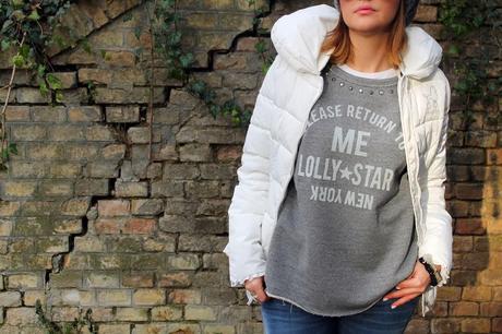 Outfit invernale: piumino bianco e una felpa chic by Lolly Star