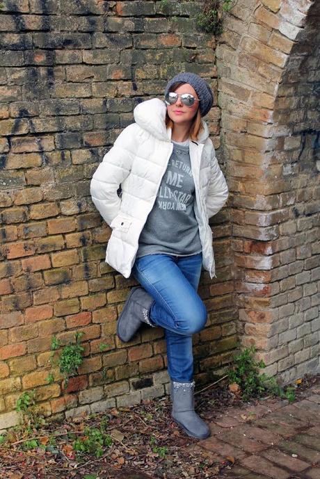 Outfit invernale: piumino bianco e una felpa chic by Lolly Star