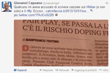 Capuano tweet milan 2 dic 2 Stai a vedere che G. Capuano aveva ragione ... Juve, Inter, Milan e Roma richiamate allordine sul Fair Play Finanziario