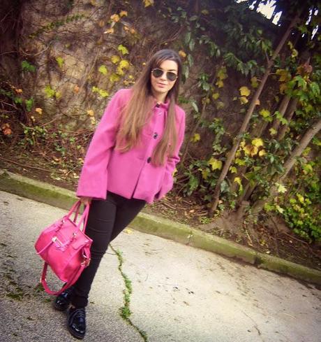 Pink coat.