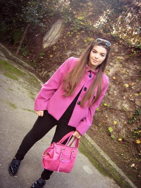 Pink coat.