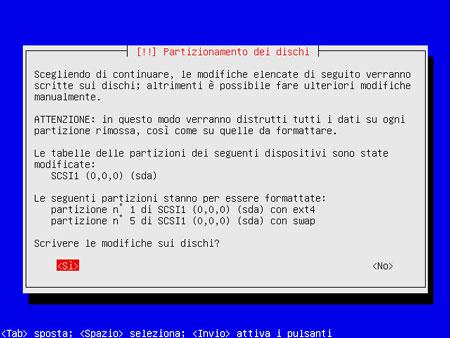 La conferma del partizionamento del disco
