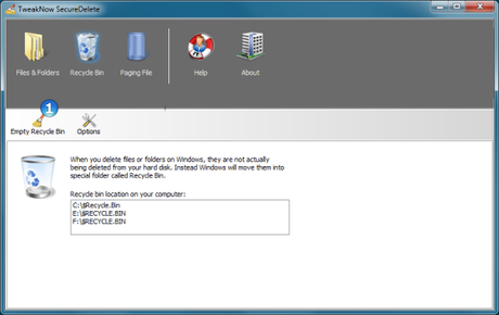 SecureDelete RecycleBin Cancellare file in modo permanente e definitivo dal disco fisso con TweakNow SecureDelete