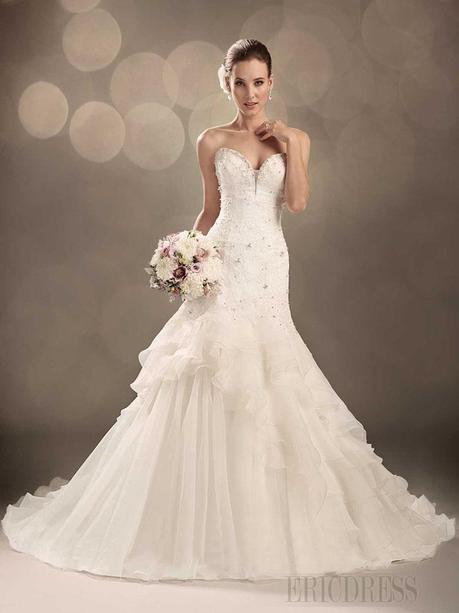 Luxurious Trumpet/Mermaid Sleeveless Beading V-Neck Chapel Train Wedding Dress  Plus Size Wedding Dresses