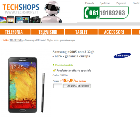 Samsung N9005 Note3 32GB   Nero   Garanzia Europa   techshops.it