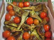 Slow-cooked artichokes with cherry tomatoes spottier dick pudding