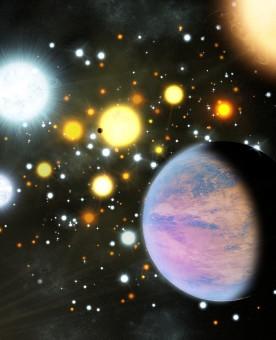 Un pianeta in un ammasso stellare (rappresentazione artistica). Credit:  Michael Bachofner