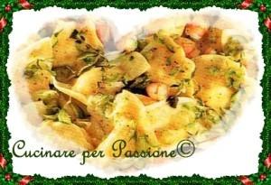 ravioli di palombetto con gamberi e zucchine