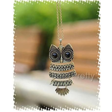 Vintage Ancient Bronze Big Eye Owl Pendant Copper Brass Necklace