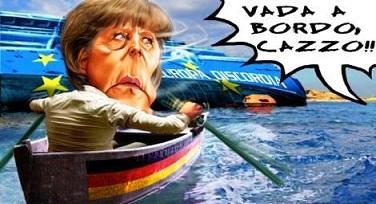 vignetta-Merkel scappa come Schettino dall'Europa