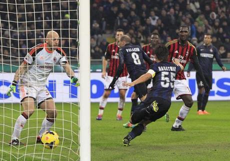 AC Milan's goalkeeper Abbiati reacts after Inter Milan's Palacio shoot to score during Italian Serie A match in Milan