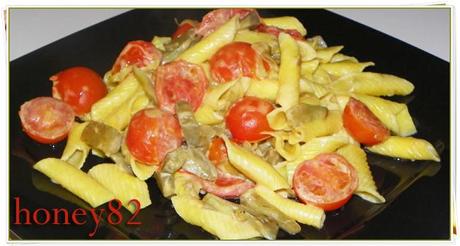 GARGANELLI CON PHILADELPHIA CARCIOFI E CILIEGINI