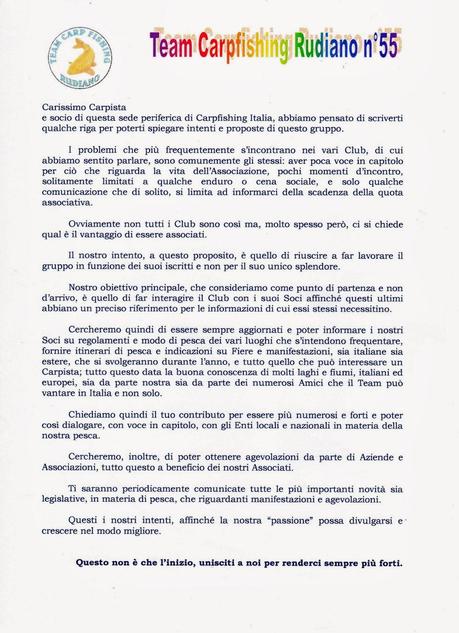 a.s.d.TEAM CARPFISHING RUDIANO 55 - 1a RIUNIONE DELL'ANNO - PROGRAMMA 2014