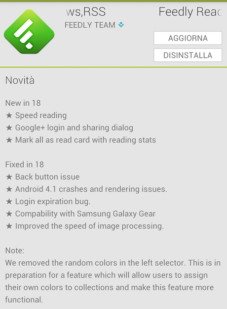 Aggiornamento per Feedly, l'aggregatore di notizie