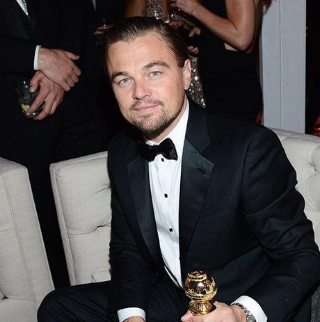 Leo DiCaprio al party post-cerimonia di Weinstein con il suo Golden Globe fresco fresco