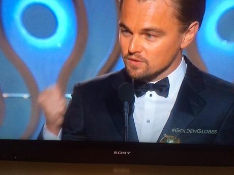 Leonardo DiCaprio riangrazia per il Golden Globe come miglior attore cat. comedy per The Wolf of Wall Street.