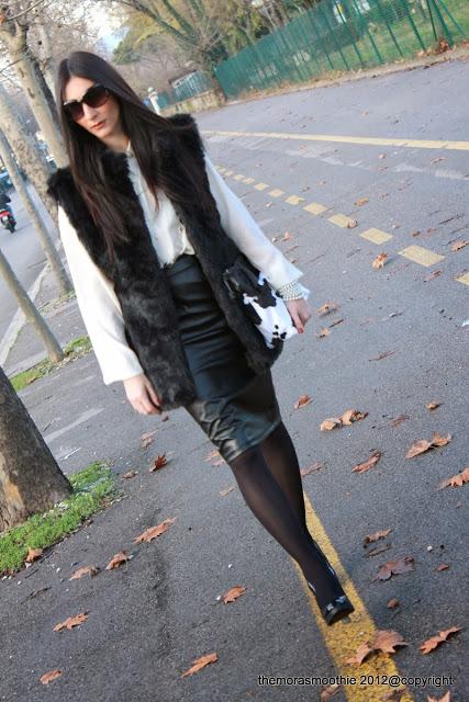 outfit, look, fashion, fashionblog, fauxfur, bag, shoes, skirt, leather skirt, bag burberry prorsum