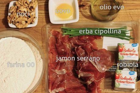 Ingredienti per preparare le tartellette di robiola e jamon serrano