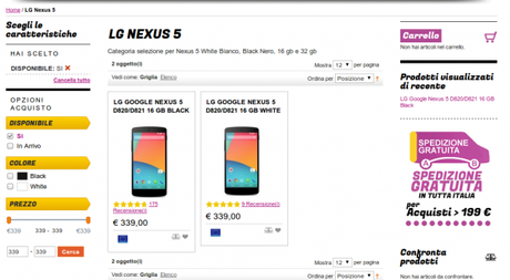 offerta nexus 5 600x330 Nexus 5 in offerta a 339 euro da Glistockisti.it smartphone  nexus 5 16 GB nexus 5 