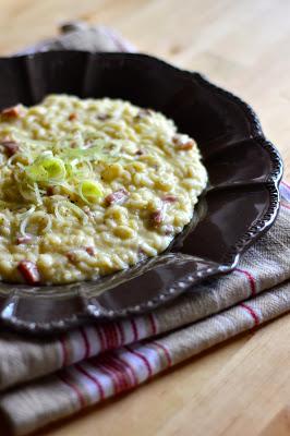 Risotto con porri, ricotta e prosciutto